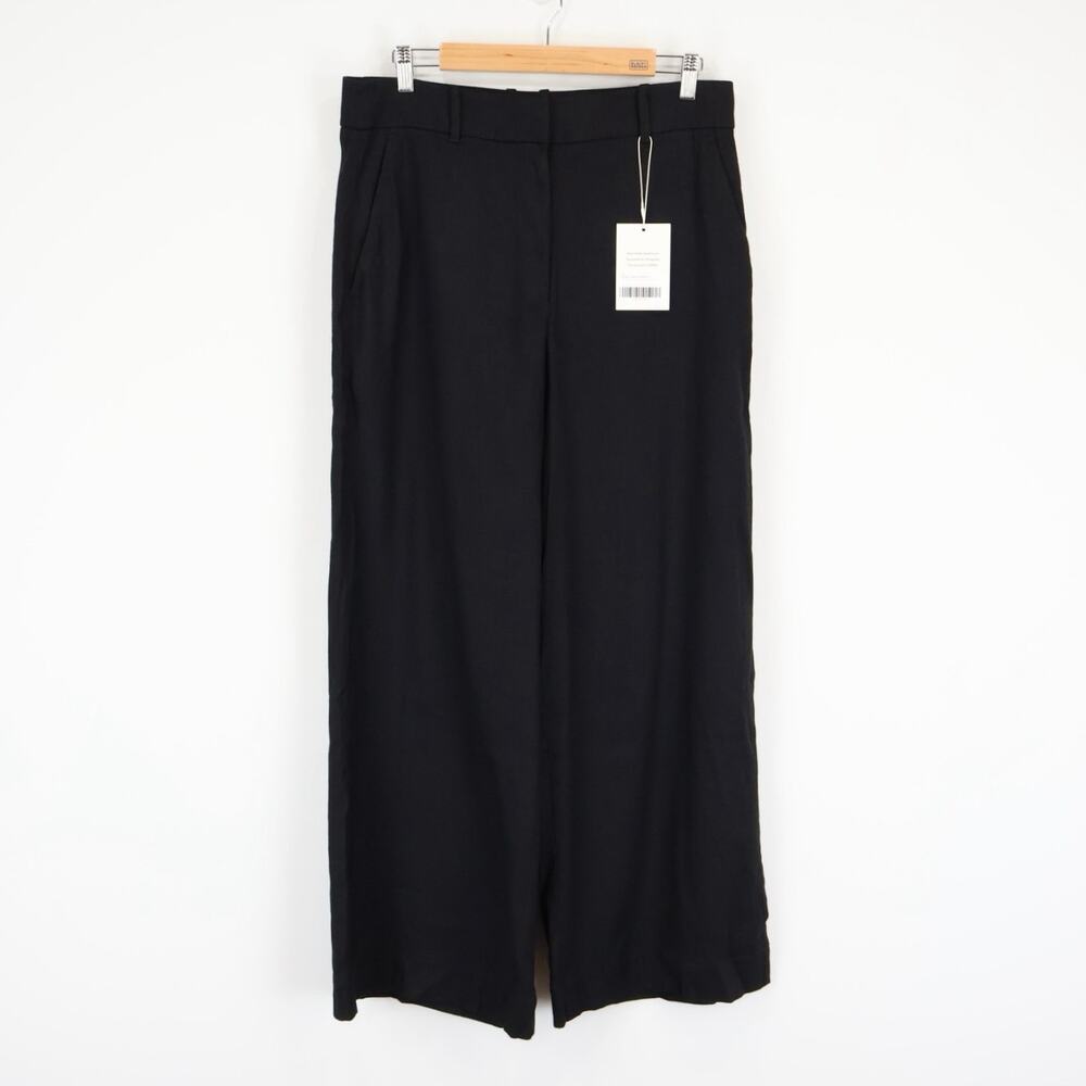 NWT Everlane The Wide-Leg High-Rise Trouser Pant In Stretch Linen Black Size 12 - Picture 4 of 11